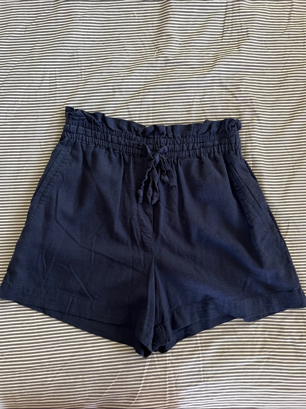 H&M Navy Paperbag Waist High-Rise Shorts